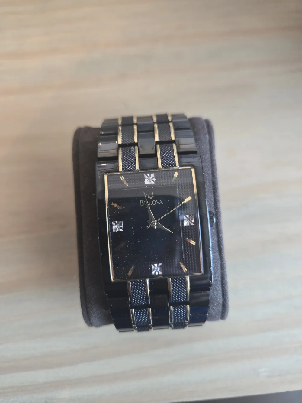 Bulova Men's Black and Gold Rectangular Dress Watch
